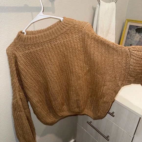 Batwing Sleeves Brown Knit Sweater - Picture 3 of 4